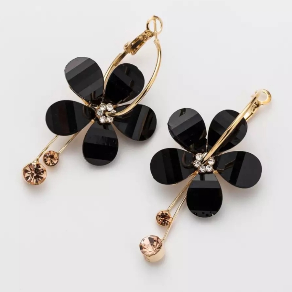 Acrylic Flower Drop Crystal Hoop Earrings - Picture 2 of 7